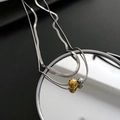 Double-layered gold and silver ball pendant snake chain necklace in stainless steel - Silver