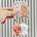Portachiavi coordinati per coppie con orsetti marrone e bianco e cuore rosa - Orsetto con Cuore (Magnetico)