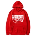 Red American football hoodie featuring white GAME day graphic print in a loose fit - S / Tops / Red