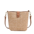 Sac seau en paille tressée avec bandoulière et boucle en cuir marron pour l'été - Marron