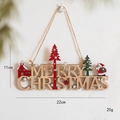 Wooden Merry Christmas hanging sign with red house and green tree decoration for wall decor - 22cm Santa Backpack Letter Sign