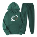 Survêtement à capuche vert foncé avec imprimé football cœur et pantalon à cordon - S(L) / Haut Et Bas / Vert Foncé