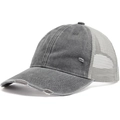 Distressed dark grey trucker hat with washed cotton and breathable mesh back - Adjustable / Gray