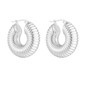 Chic silver hollow hoop earrings with vintage spiral texture and latch back closure - Silver Twisted Style (F810)