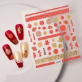 Autocollants à ongles mariage chinois rouge et or avec motifs floraux gaufrés en 3D - Style Double Bonheur Mariage Chinois (CO-063)