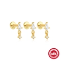 Three-piece gold plated S925 sterling silver stud earrings set with rhombic zircon stones - Rhombus Style / Set / Gold