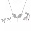 Set gioielli ali d'angelo argento con collana, orecchini a perno e anello aperto zirconi - Set da 3 Pezzi Ala d'Angelo