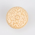 Creamy beige ceramic cabinet knob with embossed floral mandala pattern for drawers - Flat Pad / Light Yellow