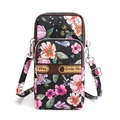 Mini black floral nylon shoulder bag with multi-zipper pockets and Smile Way print - Fresh Flowers