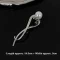Pinza per capelli Y2K in metallo argento con perla grande, stile minimalista da 10,5 cm - Stile Torsione Argento con Perla Artificiale (FJ2689)