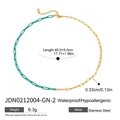 Collana bicolore in acciaio inossidabile con maglie verdi e finiture dorate - Collana in Acciaio Inossidabile a Maglie Rettangolari Spliced Oro Verde (JDN0212004-GN-2)