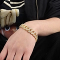 Men's 15mm gold-plated iced out Cuban link bracelet with sparkling diamond rhinestones - 20cm (8 inch) / Gold
