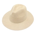 Classic cream straw Panama hat with wide brim and dented crown for summer sun protection - One Size / Beige