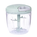 Manual food processor with clear bowl and green lid for chopping garlic and vegetables - 900ML Green (5 Blades)