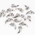 Silver horn pendant charm with micro-paved sparkling crystals and top ring attachment - Chili / White Gold