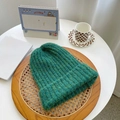Thick chunky knit beanie in dark green with warm ribbed texture for winter comfort - M(56-58cm) / Grass Green
