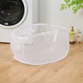White mesh foldable laundry basket with handles and side pocket for home organization - Single Compartment (36x35x58cm) / White