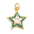 Golden star pendant with teal enamel finish and sparkling star-cut zircon center - Star-Turquoise Blue