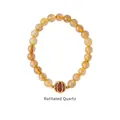 Golden rutilated quartz beaded bracelet with a central hollow gold zircon charm bead - Light Gold Rutilated Quartz Hollow Bead Style (WB335)