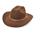 Brown wool jazz fedora hat with gold chain accessory and wide brim for autumn fashion - M (56-58cm) / Coffee