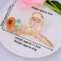 Grande pince à cheveux tournesol dorée avec strass jaunes et détails de feuilles - HS02498 Tournesol