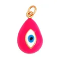 Rosa und blauer Böser Blick Anhänger mit goldenem Metallsockel für DIY Schmuckdesign - M09 Rosarot Tropfenanhänger / Fuchsia