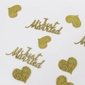 Gold glitter Just Married and heart confetti for wedding table party decorations - Gold Just Married+Gold Heart