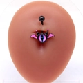 Gothic belly button ring with pink bat wings and purple gradient eyeball pendant - Pinkish Purple Bat Wing (#3)