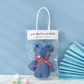 Blue coral fleece bear towel in a transparent gift bag with a red decorative ribbon - 30*30cm / Nordic Blue Bear + OPP Bag