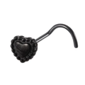 Dettaglio del piercing naso a cuore nero con bordo perlato su perno curvo - 0.8x7mm / Nero