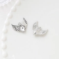 Silver angel wings DIY charm pendant with heart-shaped crystal zircon for jewelry making - 13# Angel Wings-Clear Zircon