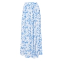 Detail of white maxi skirt with blue floral print and high waist lightweight fabric - One Size / Single Blue White Floral Maxi Skirt