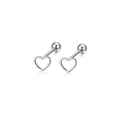 Macro detail of silver heart stud earrings with secure screw-back ball closure - Hollow Heart - Silver