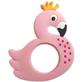 Pink flamingo baby silicone teether with yellow crown and easy-grip ring handle - Flamingo Teether / Pink