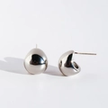 Minimalist silver teardrop stud earrings with polished mirror finish for women - White Gold