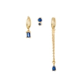 Set di 3 orecchini asimmetrici dorati con zirconi blu navy in forme rettangolari e a goccia - Set 3 Pezzi Pietra Preziosa Blu Oro