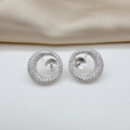 S925 sterling silver pave-set CZ moon-shaped earring studs for pearl mounting - Silver Earring Setting Only (Without Pearl) / 6-8mm