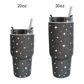 Deep grey rhinestone studded tumblers in 20oz and 30oz sizes with clear straws - Black