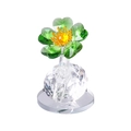 Green and yellow crystal four-leaf clover ornament with clear faceted glass base - Single Stem Heart Flower-Green
