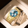 Gold stainless steel men's watch with deep blue chronograph dial and metal bracelet - Gold Case Blue Dial