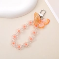 Orange acrylic butterfly and flower beaded keychain with silver metal clip for women - Charm / K1860 Butterfly Pendant Orange