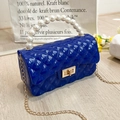 Mini royal blue quilted jelly bag with pearl handle and gold chain shoulder strap - Blue (Pearl Handle)