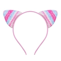 Pink cartoon cat ear headband with colorful sequins and glitter for girls hair styling - Pink Multicolor