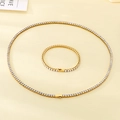 Gold-plated stainless steel tennis necklace and bracelet set with cubic zirconia - 3mm-Bracelet 18cm / Gold