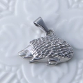 Silver hedgehog pendant in polished stainless steel with detailed textures and charm hook - Hedgehog / Steel