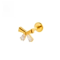F136 titanium golden bow labret stud with clear zircon gems for cartilage piercing - 1.2*6mm / Ribbon Bow Gold