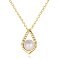 Elegant 925 sterling silver gold-plated necklace with teardrop pendant and freshwater pearl - Hollow Waterdrop Inlaid Pearl Necklace (Gold)