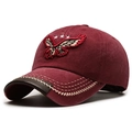 Berretto da baseball bordeaux vintage con ricamo aquila e visiera in pelle - Taglia Unica(Regolabile) / Borgogna