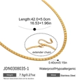 Golden stainless steel snake chain necklace with adjustable length and waterproof finish - Gold Thin Herringbone Chain Style (JDN0308035-1)