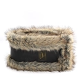 Close-up of winter trapper hat details with faux fur trim and metallic FF28MY logo patch - XL (58-60cm) / Neck Warmer / Black